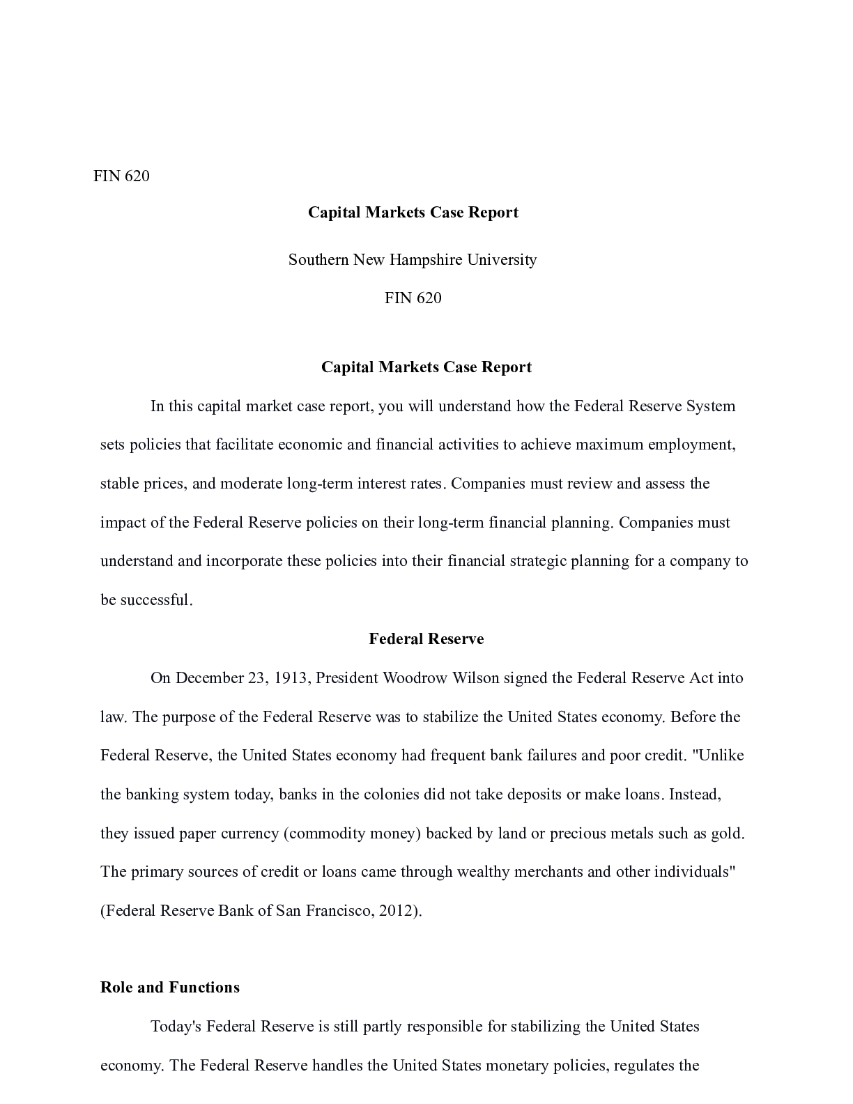 Preview image for Capital Markets Case Report 9 2 Final.doc    FIN 620  Capital Markets Case Report  Souther